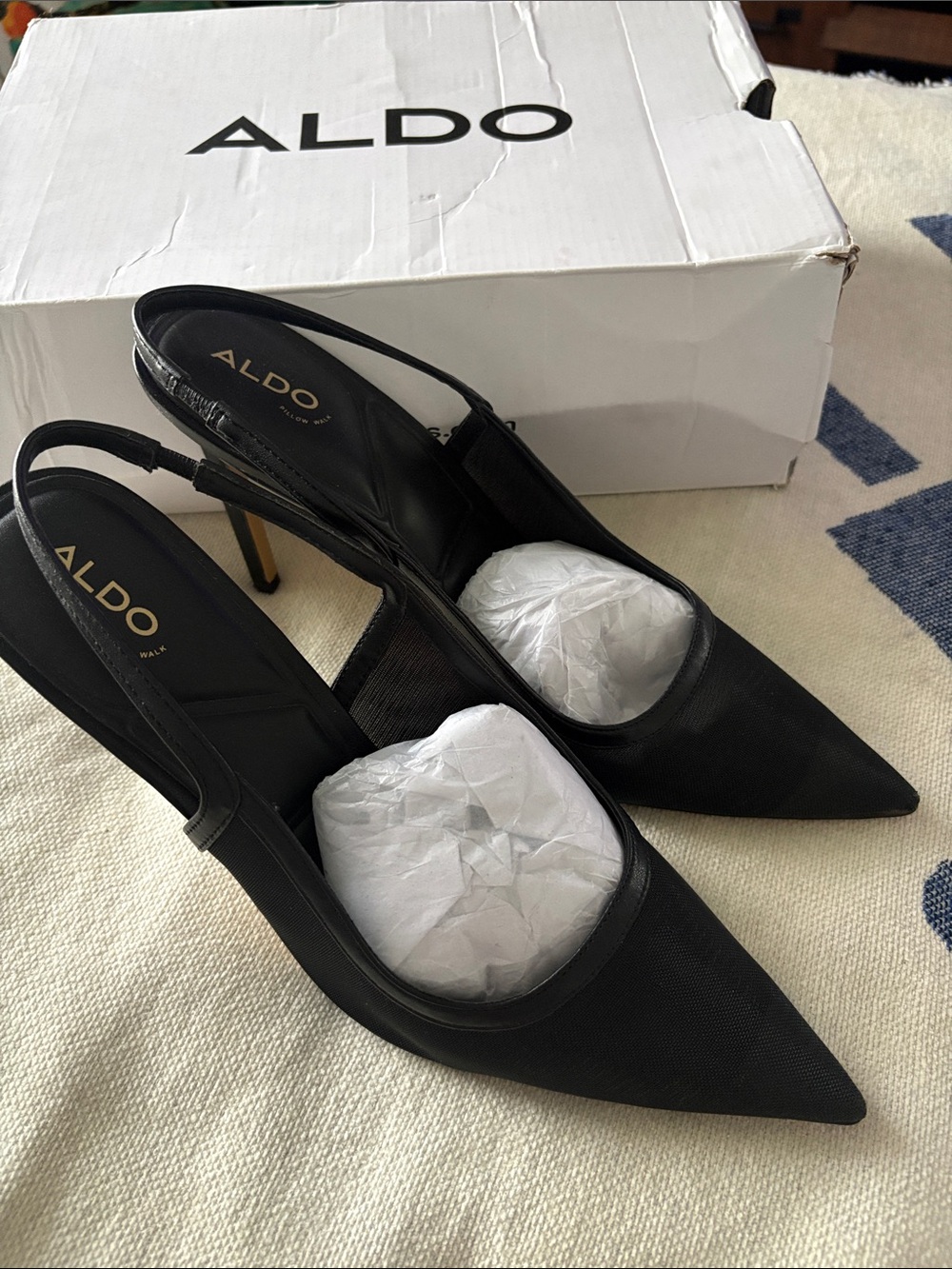 ALDO Black Pointed Slingback Heels with Slim Heel